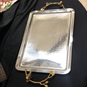 Silver Tray with Gold Leaf Handles
